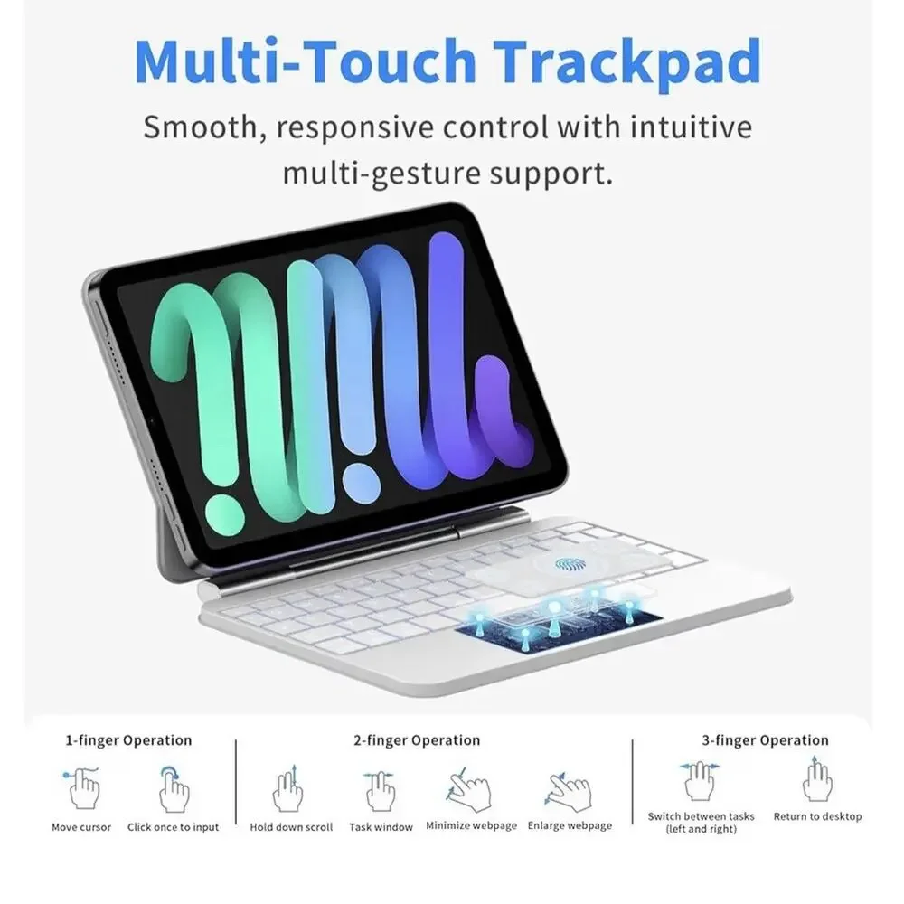 iPad Mini 7 6 Keyboard Case 8.3” Wireless Backlit Keyboard Trackpad White